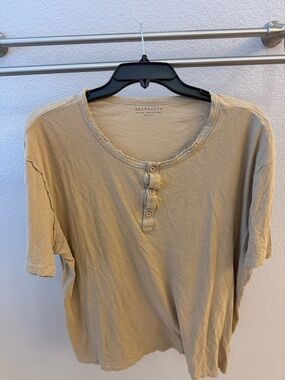 All Saints Tan Short Sleeve T-shirt 3 buttons